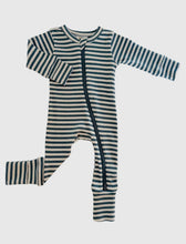 Load image into Gallery viewer, Blue Stripe Organic Ribbed Zipper Romper
